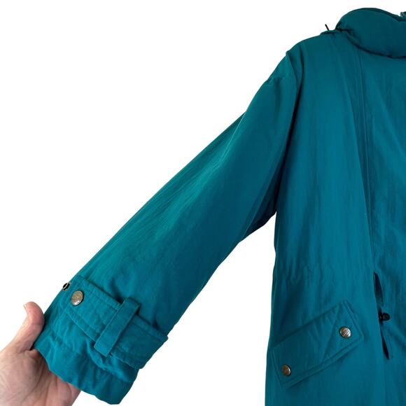 L.L.Bean Green Long Down Zip Up Jacket Coat Removeable Hoodie Vintage Women's XL - Picture 3 of 16